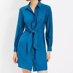 LOFT Teal Green Dahlia Tie Front Shirt Dress Long Sleeves Size 14 NEW NWT